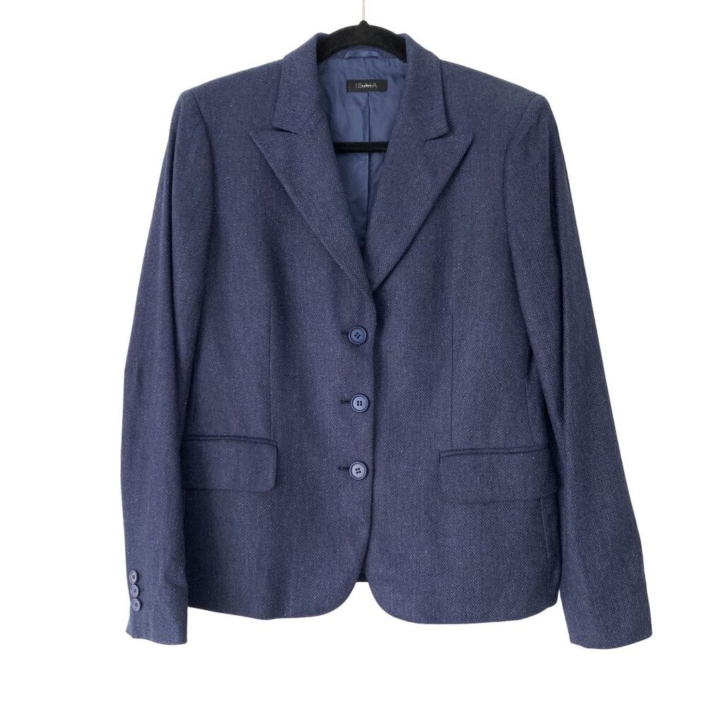 Isaia Napoli Navy Wool Blazer Ermenegildo Zegna Silk Lining Size 46R Italy